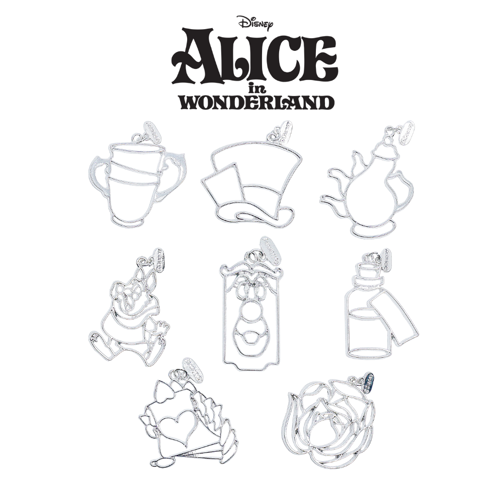 Disney Alice In Wonderland Silver Open Bezel Charms (8 pieces)