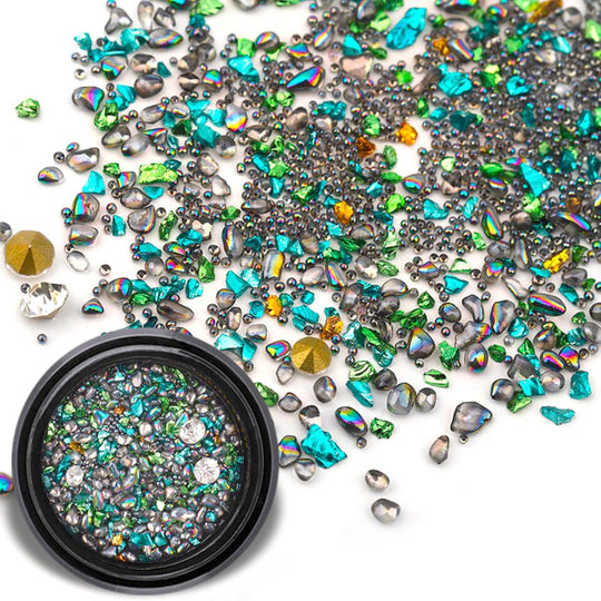 Tiny iridescent Turquoise Black Gems