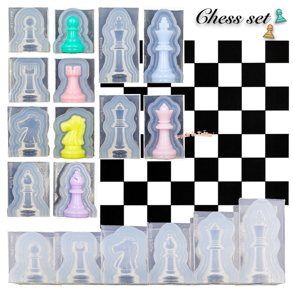 Resin Chess Set Mold with Chess Board Silicone Resin Molds,3D Silicone  Chess