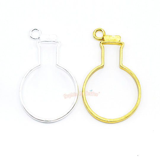Magical Flask Open Bezel Gold Charm - 4 pieces