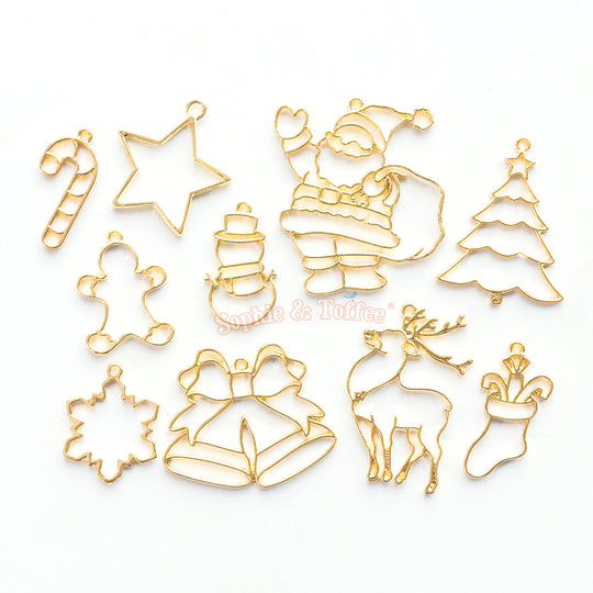 Christmas Theme Gold Open Bezel Charms (9 pieces)