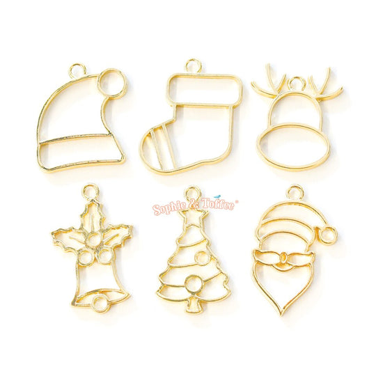 Breloque à lunette dorée claire sur le thème de Noël (6 pièces)