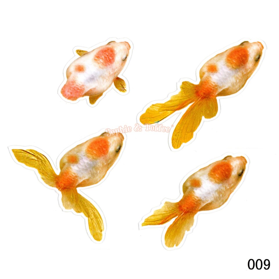 Huture 6 Sheets 3D Resin Koi Fish Leaves Painting Sticker Goldfish Stickers  with 3D Effect Resin Stickers Crystal Epoxy Gold Fish Koi Pond Clear Film