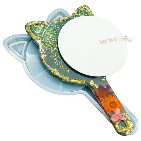 Molde de silicona con espejo de mano de gatito