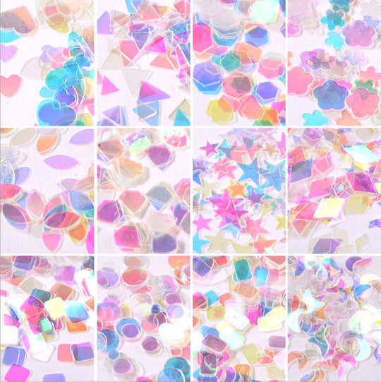 Holographic Rainbow Glitters in Shapes Confetti (12 Designs)