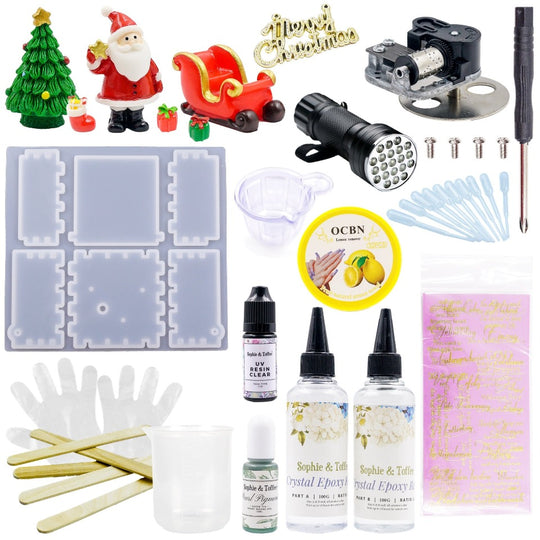 Kit de artesanía de resina navideña con caja musical de Papá Noel