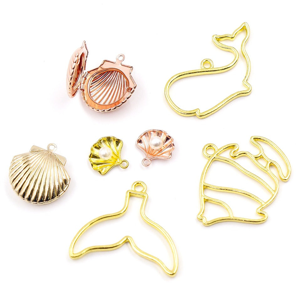 Shell & Pearl Charms, Seashell Outline Charms, Mini Pearls Pendant, Tiny  Star Drop