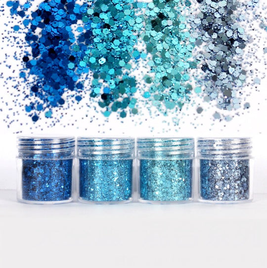 Set de purpurina iridiscente en tonos azul cielo (4 piezas)