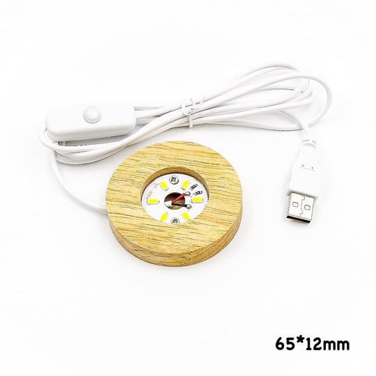 Round Wooden Base LED Light with Switch