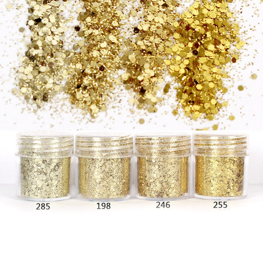 Ensemble de paillettes hexagonales aux couleurs dorées