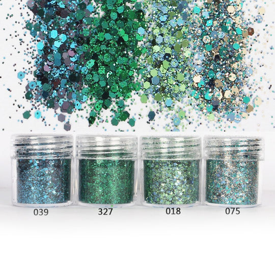 Green Mint Colours Hexagon Glitter Set (4 pieces)